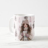 Mug Arbres de Noël Rose Romantiques Fille (Devant gauche)