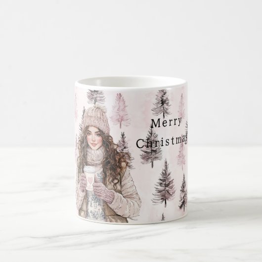 Mug Arbres de Noël Rose Romantiques Fille (Centre)