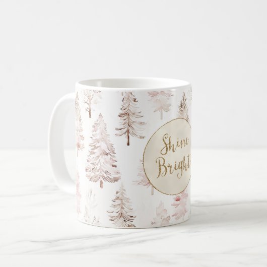 Mug Arbres de Noël roses Parties scintillant d'or bril (Devant gauche)
