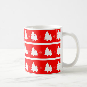 Mug Arbres de Noël rouge vif et flocons de neige