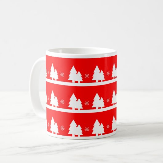 Mug Arbres de Noël rouges brillants et flocons de neig (Devant gauche)