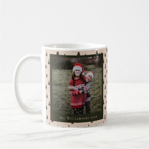 Mug Arbres de Noël Vert Rustique Photo Nom Personnalis
