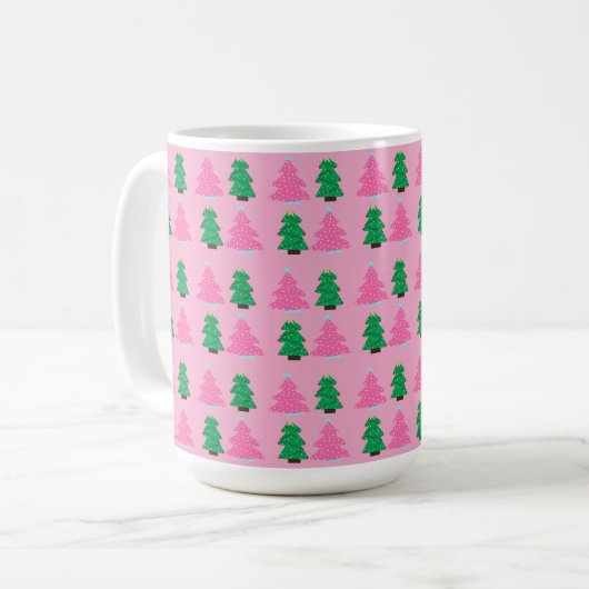 Mug Arbres de Noël verts et roses (Devant gauche)