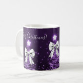 Mug Arbres de Noël violets de vacances élégants Rubans (Devant gauche)