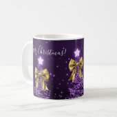 Mug Arbres de Noël violets de vacances élégants Rubans (Devant gauche)
