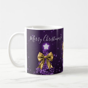Mug Arbres de Noël violets de vacances élégants Rubans