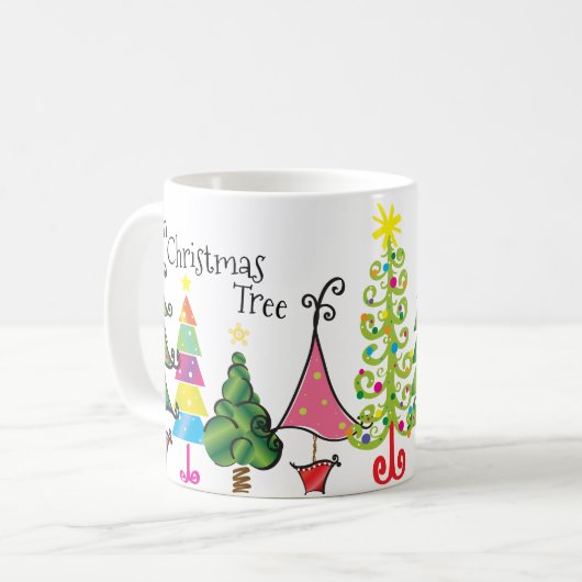 Mug Arbres de Noël Whimsical Pink Green Blue Script (Devant gauche)