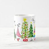 Mug Arbres de Noël Whimsical Pink Green Blue Script (Centre)