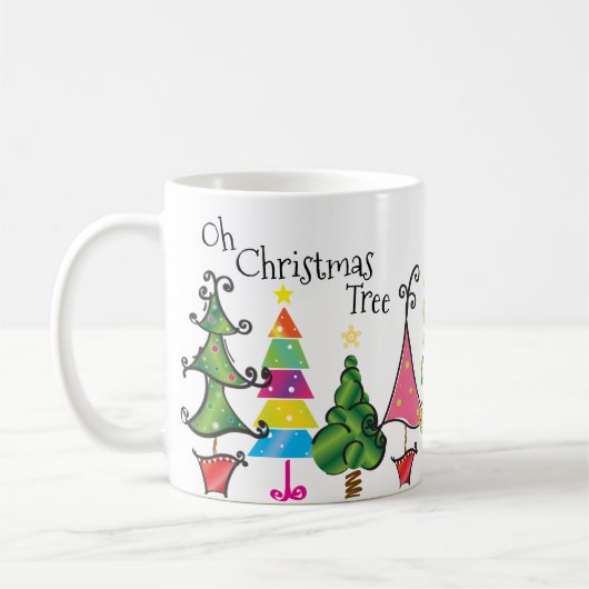 Mug Arbres de Noël Whimsical Pink Green Blue Script (Gauche)