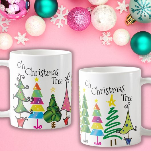 Mug Arbres de Noël Whimsical Pink Green Blue Script