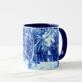 Mug Arbres et scène de neige, bleu de cobalt (Devant droit)