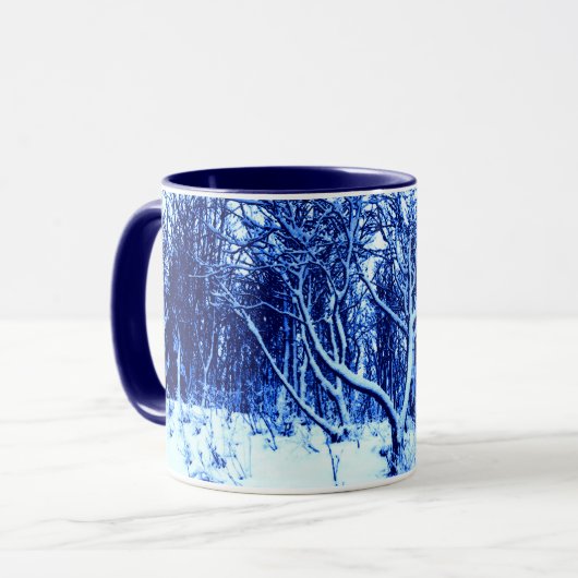 Mug Arbres et scène de neige, bleu de cobalt (Devant gauche)