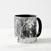 Mug Arbres et scène de neige, noir et blanc (Devant droit)