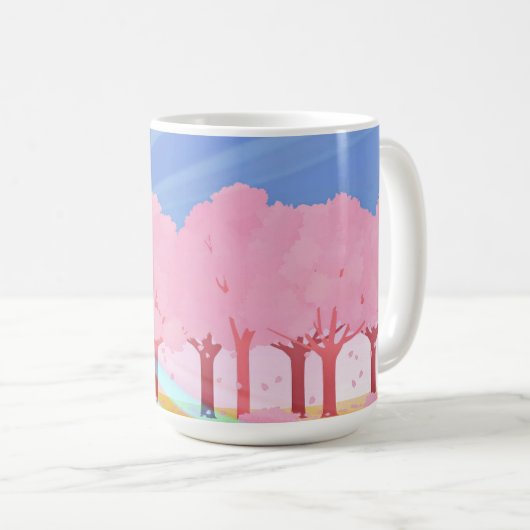 Mug Arbres Roses Et Ciel Bleu Design (Devant droit)