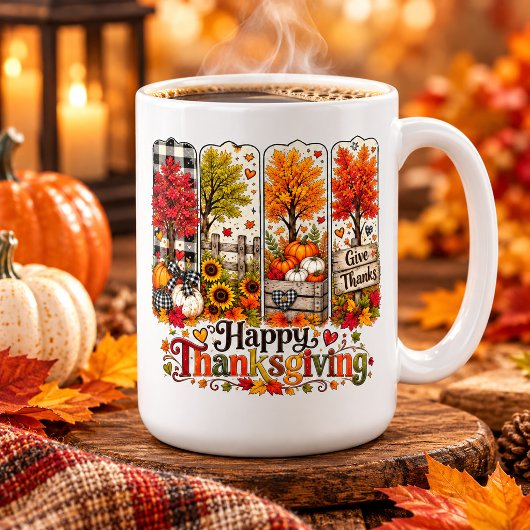 Mug Arbres rustiques d'automne et de potiron de Thanks