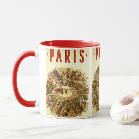 Mug Arc de Triomphe vintage, Paris, France Travel Art (Avec donut)