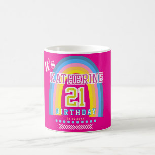 Mug Arc-en-ciel 21e Anniversaire Rose Chaud
