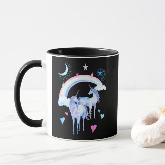 Mug Arc-en-ciel et licornes (Avec donut)