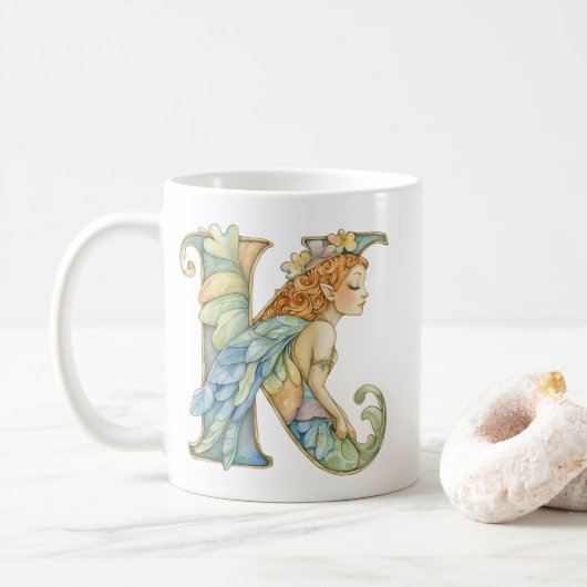 Mug Arc en ciel Fairy Initial 'K' (Avec donut)