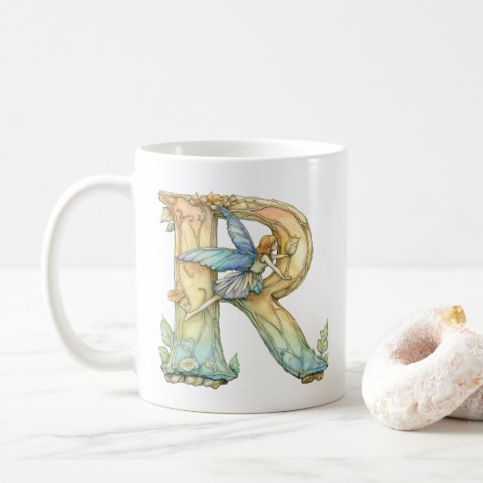 Mug Arc en ciel Fairy Initial 'R' (Avec donut)