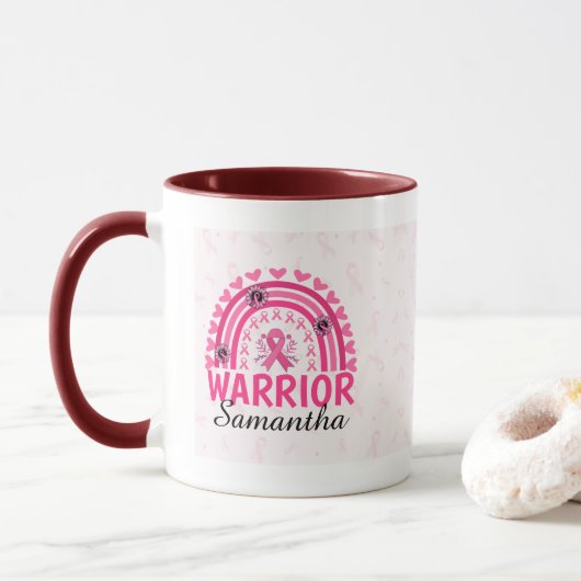 Mug Arc-en-ciel Guerrier du cancer du sein (Avec donut)