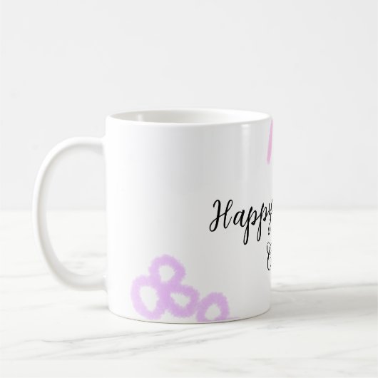 Mug Arc rose violet fleuri pastel heureux anniversaire (Gauche)