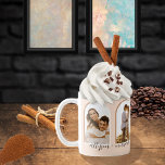 Mug Arcs 4 Photo Blush | Couple en terre cuite   Noms<br><div class="desc">Le design de ce couple comprend quatre photos voûtées avec des cadres arrière blancs et en terre cuite entrelacés sur un arrière - plan rose vif. La chambre a été conçue ci-dessous pour les noms du couple dans le texte du script.</div>