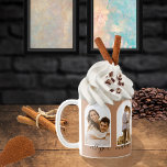 Mug Arcs 4 Photo Terracotta | Couple blanc   Noms C<br><div class="desc">Le design de ce couple comprend quatre photos voûtées avec des cadres blancs entrelacés et des cadres arrière rougis sur un arrière - plan en terre cuite. La chambre a été conçue ci-dessous pour les noms du couple dans le texte du script.</div>