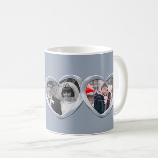 Mug Argent 25e anniversaire mariage coeur 2 photos (Devant droit)