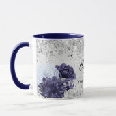 Mug Argent bleu marine florales élégant nom monogramme (Gauche)