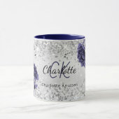 Mug Argent bleu marine florales élégant nom monogramme (Centre)