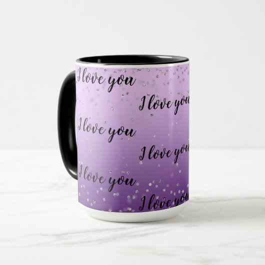 Mug Argent Confetti Purple Ombre Amour (Devant gauche)