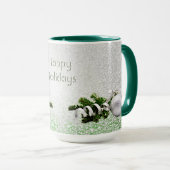 Mug Argent Ornement blanc ruban de Noël Musique (Devant droit)