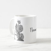 Mug Argent Peony Elegant Monogramme Initiale Un Nom (Devant gauche)