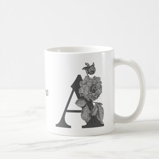 Mug Argent Peony Elegant Monogramme Initiale Un Nom (Droite)