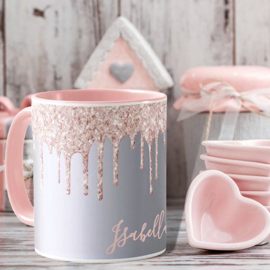Mug Argent rose or goutte nom de fille