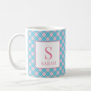 Mug Argyle Prépa Rose Bleu Nom personnalisé