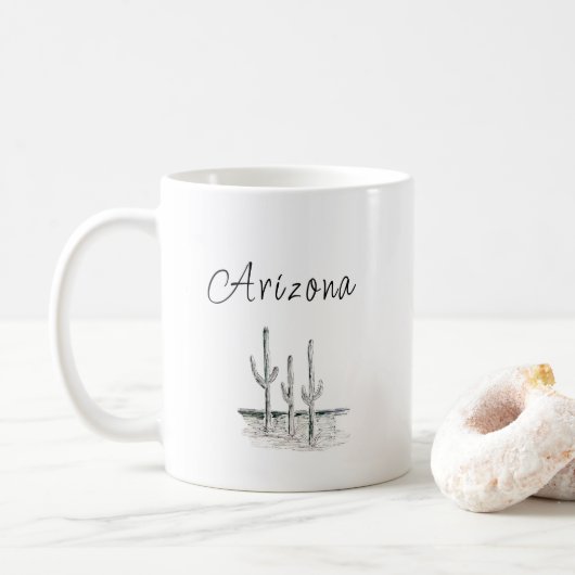 Mug Arizona Désert Cactus Sud-Ouest Noir Blanc (Avec donut)