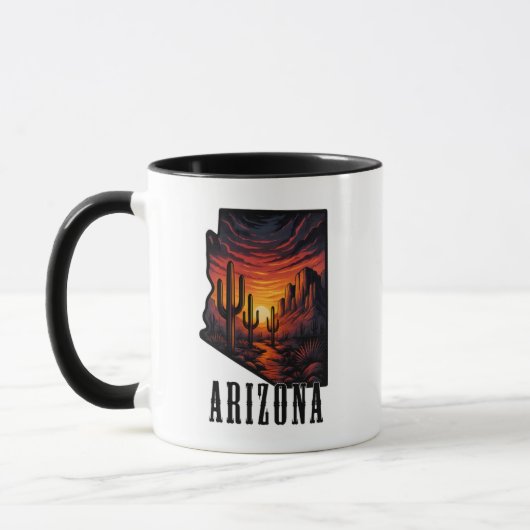Mug Arizona State Tattoo Style Desert Sunset $ Cactus (Gauche)