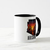 Mug Arizona State Tattoo Style Desert Sunset $ Cactus (Devant droit)