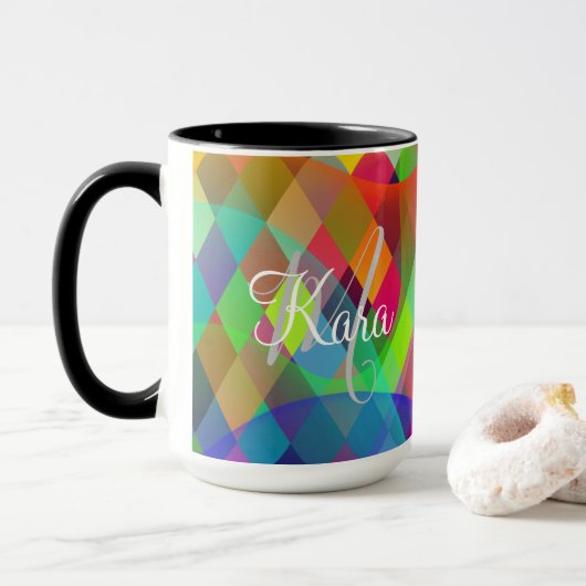 Mug Arlequin Arc-en-ciel personnalisé avec fumée color (Avec donut)