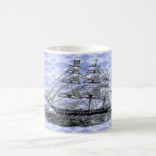 Mug Arlequin bleu navire vintage