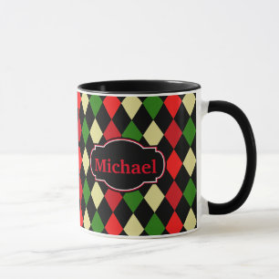 Mug Arlequin de vacances Motif géométrique avec nom