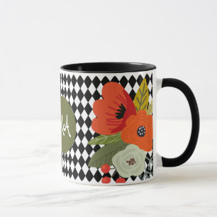 Mug Arlequin tuiles & Fleurs, Monogramme personnalisab