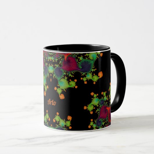 Mug ARLO ~ Noir Vert Orange Rose (Devant droit)