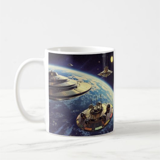 Mug Armada de soucoupes galactiques rétro (Gauche)
