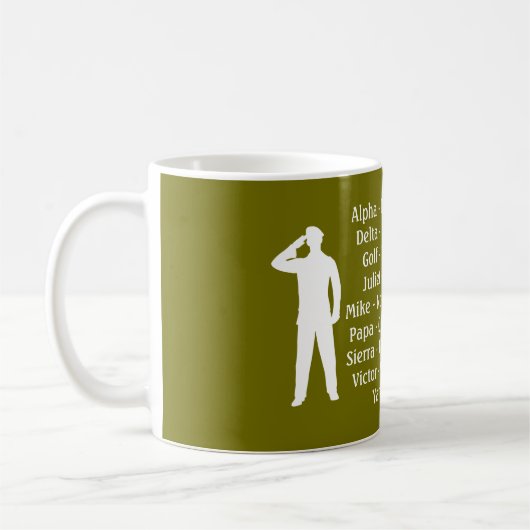 Mug Armée verte Recruter l'alphabet phonétique militai (Gauche)