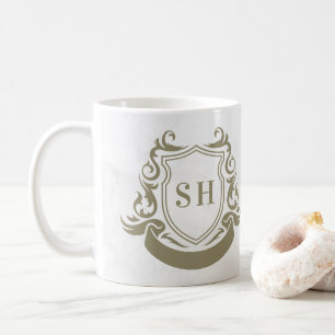Mug Armoiries de ruban élégant et monogramme initial d