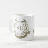 Mug Armoiries de ruban élégant et monogramme initial d (Devant gauche)