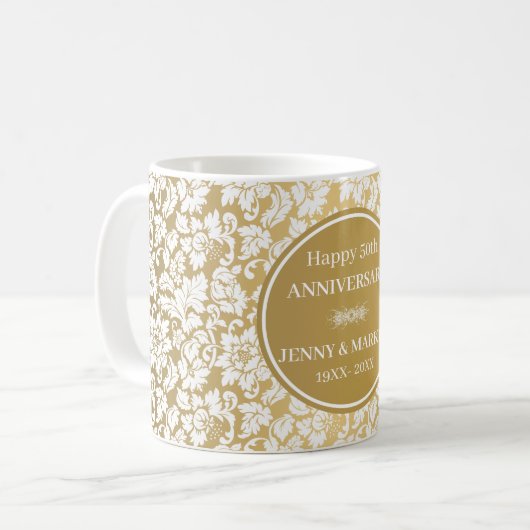 Mug Arrière - plan blanc Damask Gold (Devant gauche)
